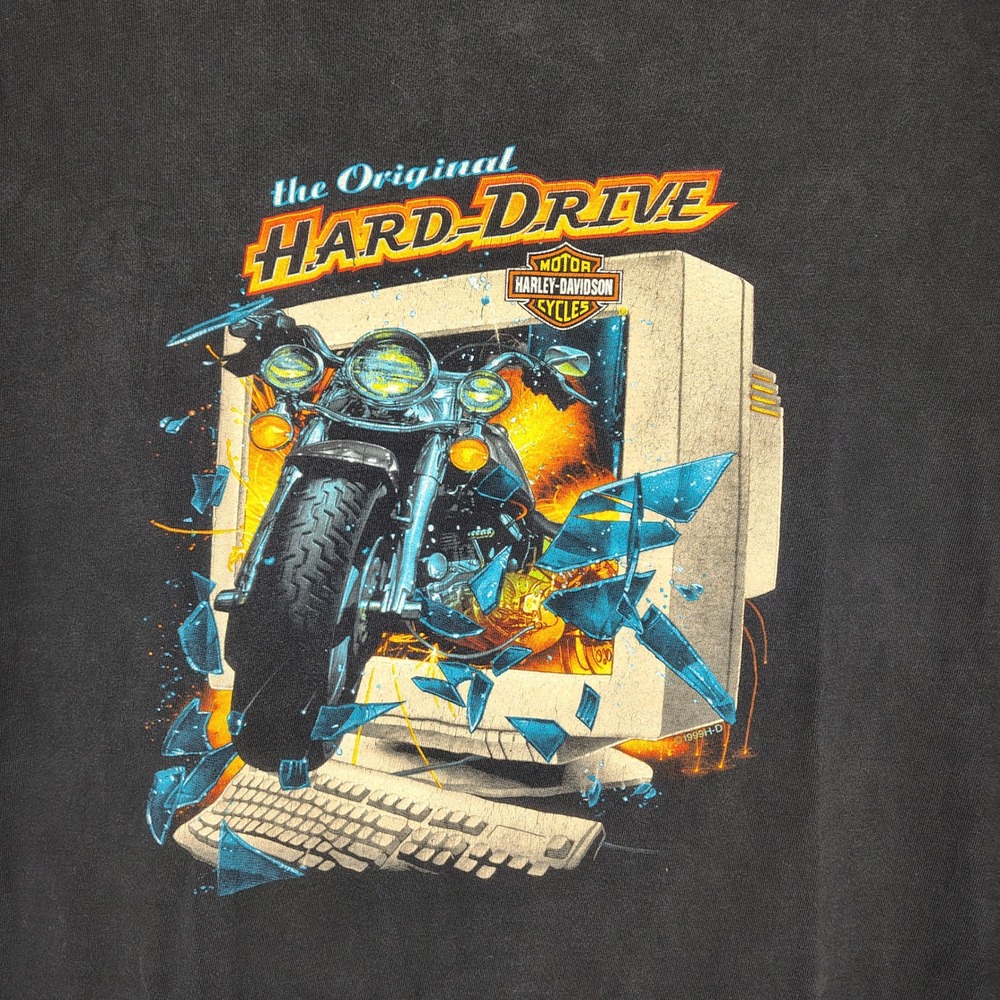 Harley-Davidson The Original Hard Drive Gowanda NY T-Shirt Men XL Black VTG 1999 - Picture 3 of 11